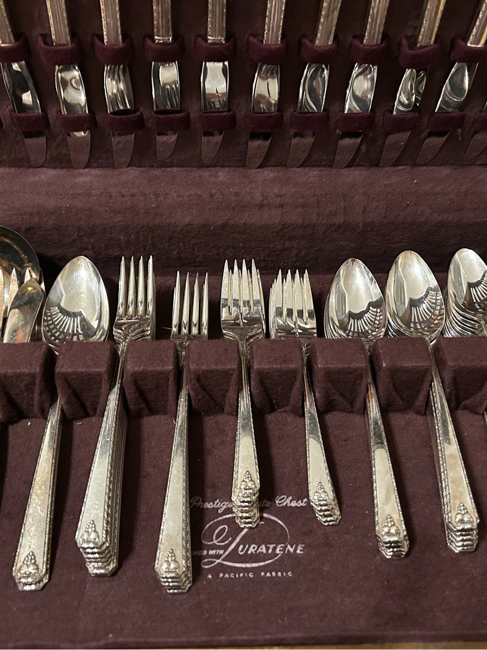 Vintage Prestige Plate Silverplate Flatware Set with Wooden Storage Chest Box